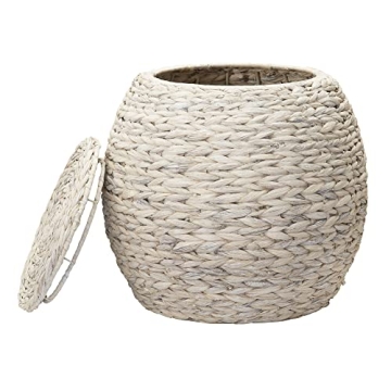 Chic Woven Wicker Basket Side Table with Lid