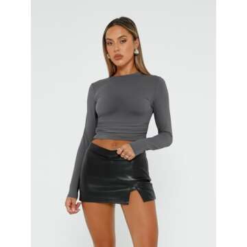 AUTOMET Womens Long Sleeve Shirt Crop Tops - Versatile Fashion