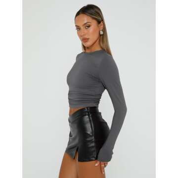 AUTOMET Women's Stylish Long Sleeve Cropped Tops