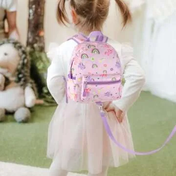 Accmor Toddler Backpack Leash, Cute Unicorn Baby Backpacks with Anti Lost Wrist Link, Mini Kids Backpack Leash Walking Harness for Outdoor Travel, Small Backpack Tether for Boys Girls 1-3 (Pink)
