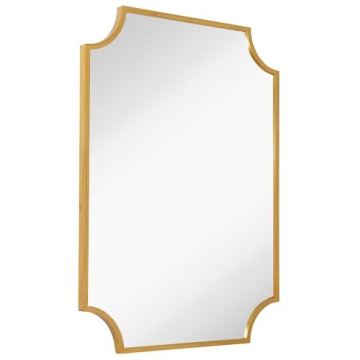 Hamilton Hills Brass Framed Vanity Mirror - Elegant 30" x 40" Scalloped Mirror Design - Luxurious Wa...