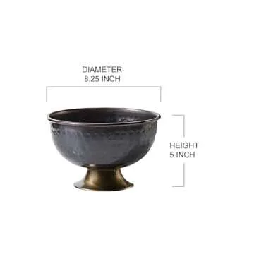 Serene Spaces Living Large Antique Style Hammered Copper Decorative Bowl: Rustic Accent for Flowers, Potpourri, Keys. Ideal for coffee table or Entryway Console, 5" Tall & 8.25" Diameter