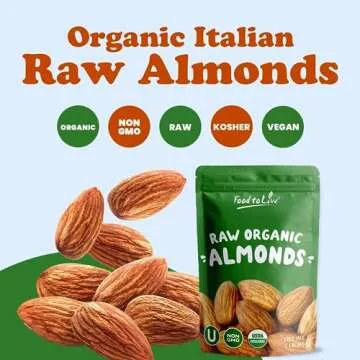 Food to Live Organic Almonds, 3 Pounds Non-GMO, Whole, Raw, No Shell, Unpasteurized, Unsalted, Vegan, Kosher, Bulk. Keto Snack. Good Source of Vitamin E, Protein. Great for Almond Milk, Nut Butter