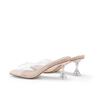 DREAM PAIRS Women’s Clear Heels Square Toe High Stiletto Mules Slip on Wedding Dress Heel Sandals,Size 8,Nude Clear-Low,DHS215-1