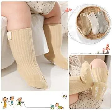 Baby Girl Boy Non Skid Crew Socks Toddler Infant Cotton Cartoon Socks 6 Pack, Assorted Color, 6-12 Months