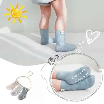 Baby Girl Boy Non Skid Crew Socks Toddler Infant Cotton Cartoon Socks 6 Pack, Assorted Color, 6-12 Months