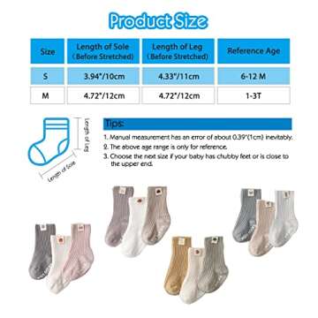 Baby Girl Boy Non Skid Crew Socks Toddler Infant Cotton Cartoon Socks 6 Pack, Assorted Color, 6-12 Months