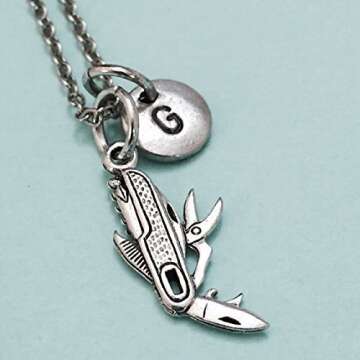 Swiss Army knife necklace, Swiss Army knife charm, boyscout necklace, personalized necklace, initial necklace, initial charm, monogram