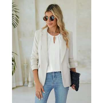 Blooming Jelly Womens Dressy Casual Tops Pleated Keyhole Work Blouses Puff Sleeve Summer T Shirts 2024 (Medium, White)