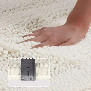 Turquoize Non-Slip Kitchen/Bath Rug Runner Luxury Chenille Shaggy Bathroom Rug Mat Cream Bath Mat, Ultra Soft and Cozy, Super Absorbent Large Shaggy Rugs, Washable Carpet Kitchen Mats, 59"x20", Cream