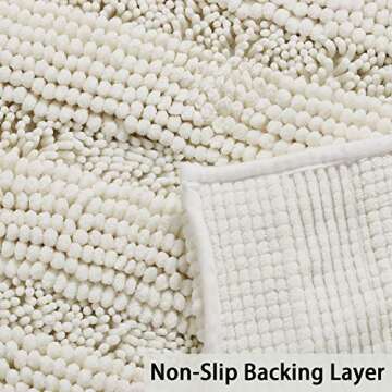 Turquoize Non-Slip Kitchen/Bath Rug Runner Luxury Chenille Shaggy Bathroom Rug Mat Cream Bath Mat, Ultra Soft and Cozy, Super Absorbent Large Shaggy Rugs, Washable Carpet Kitchen Mats, 59"x20", Cream