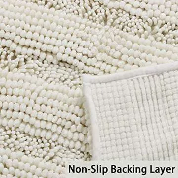 Turquoize Non-Slip Kitchen/Bath Rug Runner Luxury Chenille Shaggy Bathroom Rug Mat Cream Bath Mat, Ultra Soft and Cozy, Super Absorbent Large Shaggy Rugs, Washable Carpet Kitchen Mats, 59"x20", Cream