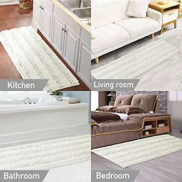Turquoize Non-Slip Kitchen/Bath Rug Runner Luxury Chenille Shaggy Bathroom Rug Mat Cream Bath Mat, Ultra Soft and Cozy, Super Absorbent Large Shaggy Rugs, Washable Carpet Kitchen Mats, 59"x20", Cream