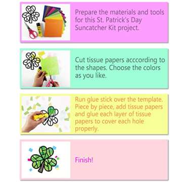 VHALE Suncatchers Craft 3 Sets (9 Cutouts) w Tissue Papers Stained Glass Effect Paper Sun Catcher Kit, Window Art, Classroom Crafts, Creative Art Projects, Kids Party Favors (St. Patrick's Day)