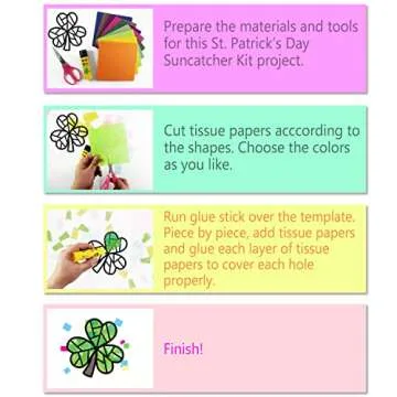 VHALE Suncatchers Craft 3 Sets (9 Cutouts) w Tissue Papers Stained Glass Effect Paper Sun Catcher Kit, Window Art, Classroom Crafts, Creative Art Projects, Kids Party Favors (St. Patrick's Day)