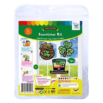 VHALE Suncatchers Craft 3 Sets (9 Cutouts) w Tissue Papers Stained Glass Effect Paper Sun Catcher Kit, Window Art, Classroom Crafts, Creative Art Projects, Kids Party Favors (St. Patrick's Day)