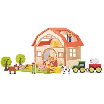 New Classic Toys Wooden Farm House Playset Educational Toys and Color Perception Toy for Preschool Age Toddlers Boys Girls, Multi Color, (10850)