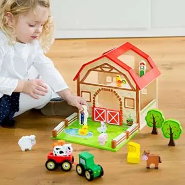 New Classic Toys Wooden Farm House Playset for Kids