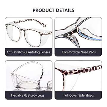 cutegogo Safety Glasses for Women Anti Fog, Stylish Safety Goggles Nurse Protective Eyewear Anti-Dust Blue Light Filter (Square-Coffee Leopard)