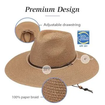 Wallaroo Hat Company Women’s Sanibel Fedora – Packable Wide Brim Sun Hat with Chin Strap – UPF 50+ Sun Protection (Coral)