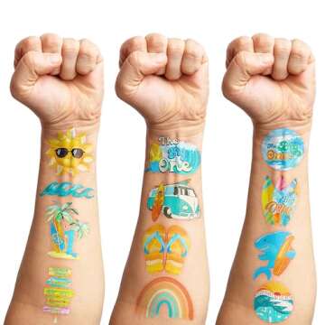 Generic 100 PCS The Big One Surfboard Surfs Up Theme Party Decorations Cute Tattoos Stickers Baby Bo...