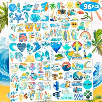 Generic 100 PCS The Big One Surfboard Surfs Up Theme Party Decorations Cute Tattoos Stickers Baby Boy 1st First One Birthday Party Decorations Favors Gifts for Kids School Rewards, Blue