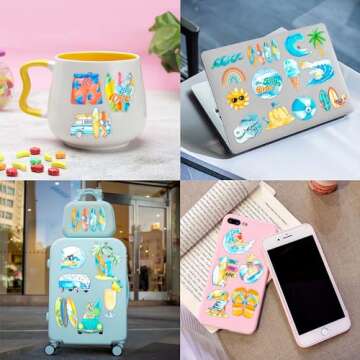 Generic 100 PCS The Big One Surfboard Surfs Up Theme Party Decorations Cute Tattoos Stickers Baby Boy 1st First One Birthday Party Decorations Favors Gifts for Kids School Rewards, Blue