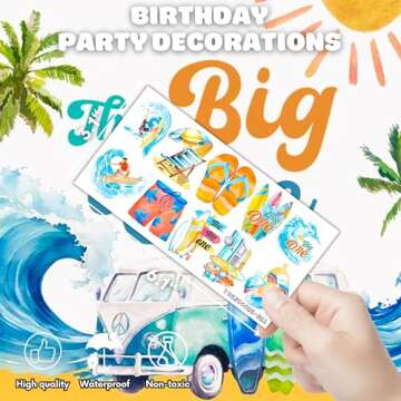 Generic 100 PCS The Big One Surfboard Surfs Up Theme Party Decorations Cute Tattoos Stickers Baby Boy 1st First One Birthday Party Decorations Favors Gifts for Kids School Rewards, Blue