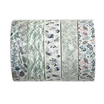 EnYan 5 Rolls Vintage Floral Washi Tape Set, Japanese Masking Decorative Tapes for DIY Crafts and Arts Bullet Journal Planners Scrapbooking Adhesive