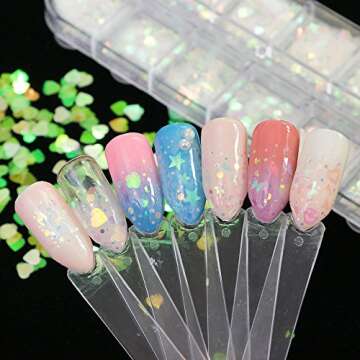 12 Shaped Holographic Nail Sequins Iridescent Mermaid Flakes Colorful Glitter Sticker Manicure Nail ...