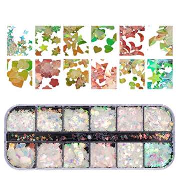 12 Shaped Holographic Nail Sequins Iridescent Mermaid Flakes Colorful Glitter Sticker Manicure Nail Art Design Make Up DIY Decals Decoration