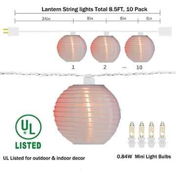 White Lantern String Lights Plug in, 8.5Ft Hanging Indoor Decorative String Lights with 10 Cute Whit...