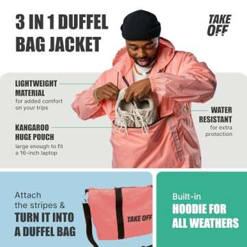 Take OFF Luggage 3 in 1 Duffle Bag - Stylish Hoodie Jacket, Pouch, Travel Accessory