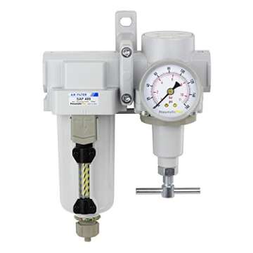 PneumaticPlus SAU420T-N06G-MEP Compressed Air Filter Regulator Combo 3/4" NPT -T-Handle, Manual Drai...