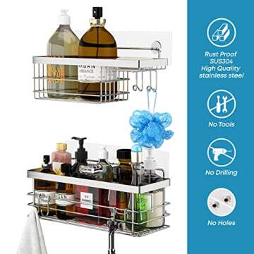 KESOL Shower Caddy and Soap Dish with Hooks Shower Shelf Organizer, No Drilling Adhesive Wall Mounte...