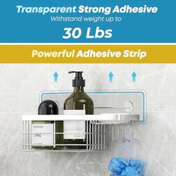 KESOL Shower Caddy and Soap Dish with Hooks Shower Shelf Organizer, No Drilling Adhesive Wall Mounted Bathroom Shelf, Rustproof SUS304 Stainless Steel (2 Pack), Silver