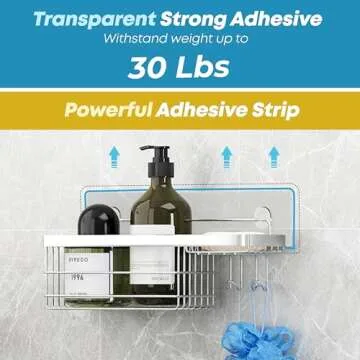 KESOL Shower Caddy and Soap Dish with Hooks Shower Shelf Organizer, No Drilling Adhesive Wall Mounted Bathroom Shelf, Rustproof SUS304 Stainless Steel (2 Pack), Silver