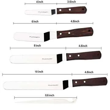 PUCKWAY 4 PCS Cake Decorating Icing Spatula set with 4, 6, 8 & 10 Inch Stainless Steel Blade, Wood H...