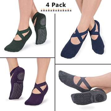 Ozaiic Non Slip Socks for Yoga Pilates Barre Fitness Hospital Socks for Women (4 Pairs - Navy/D.gray...