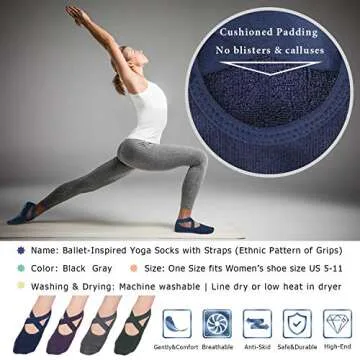 Ozaiic Non Slip Socks for Yoga Pilates Barre Fitness Hospital Socks for Women (4 Pairs - Navy/D.gray/D.green/D.purple)