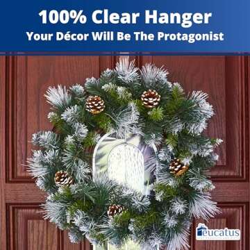 Non Scratch 100% Clear 12in Wreath Hanger 2Pk. Slim Christmas Wreaths Holders for Hanging Fall Halloween Decorations Over Front or Garage Door. Best Long Hooks for Indoor or Outdoor Home Decor