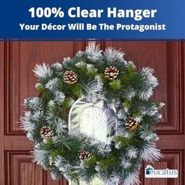 Non Scratch 100% Clear 12in Wreath Hanger 2Pk. Slim Christmas Wreaths Holders for Hanging Fall Halloween Decorations Over Front or Garage Door. Best Long Hooks for Indoor or Outdoor Home Decor