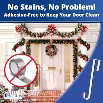 Non Scratch 100% Clear 12in Wreath Hanger 2Pk. Slim Christmas Wreaths Holders for Hanging Fall Halloween Decorations Over Front or Garage Door. Best Long Hooks for Indoor or Outdoor Home Decor