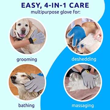 Pet Grooming Gloves - Left + Right - Enhanced Five Finger Design - for Cats, Dogs & Horses - Long & Short Fur - Gentle De-Shedding Brush - Your Pet Will Love It