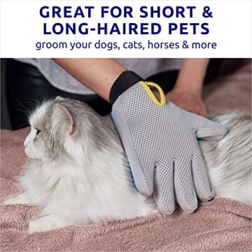 Pet Grooming Gloves - Left + Right - Enhanced Five Finger Design - for Cats, Dogs & Horses - Long & Short Fur - Gentle De-Shedding Brush - Your Pet Will Love It