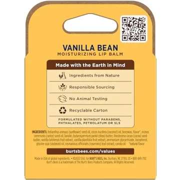 Burt's Bees Natural Lip Balm Vanilla Bean - 4 Tubes