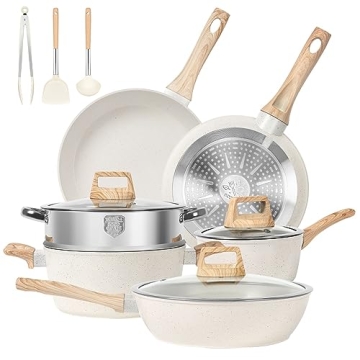 Pots and Pans Set Non Stick,12 Pcs Kitchen Cookware Sets Nonstick Induction Cookware White Granite C...