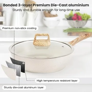 Pots and Pans Set Non Stick,12 Pcs Kitchen Cookware Sets Nonstick Induction Cookware White Granite Cooking Set with Frying Pans, Saucepans, Steamer Silicone Shovel Spoon & Tongs (NO PFOS, PFOA)