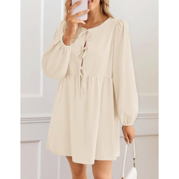 ZESICA Women's Chic Tie-Front Long Sleeve Spring Dress