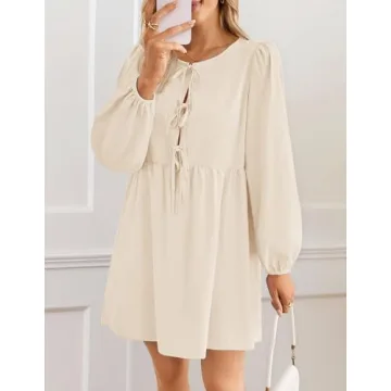 ZESICA Women's Chic Tie-Front Long Sleeve Spring Dress